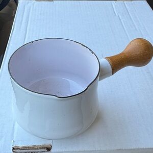 DANSK Kobenstyle WHITE Butter Warmer Enamel-Coated Steel Teak HandleCookware